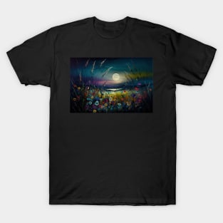 Vibrant Night Flowers Landscape T-Shirt